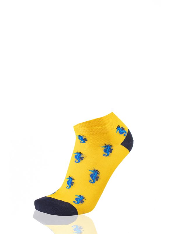 Calcetines tobilleros para mujer con caballitos de mar amarillos