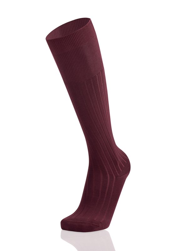 Meias Homem High Knee Canalé Bordeaux Fil D’Ecosse