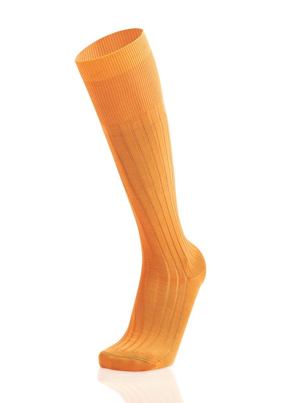 Meias Homem High Knee Canalé Dark Yellow Fil D’Ecosse