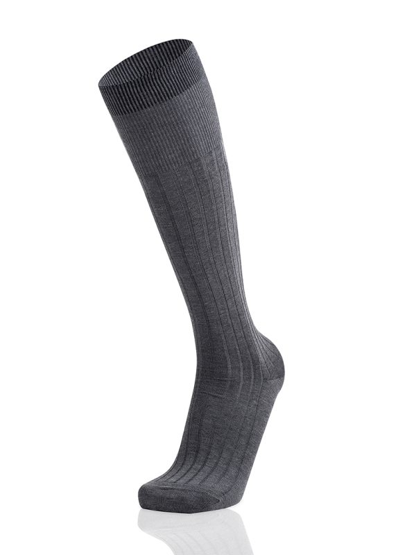 Meias Homem High Knee Canalé Grey Melange Fil D’Ecosse