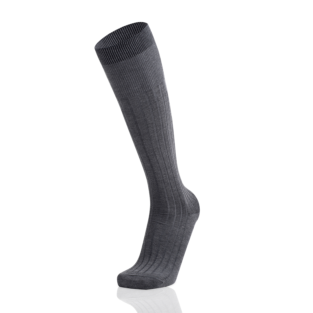 Meias Homem High Knee Canalé Grey Melange Fil D’Ecosse