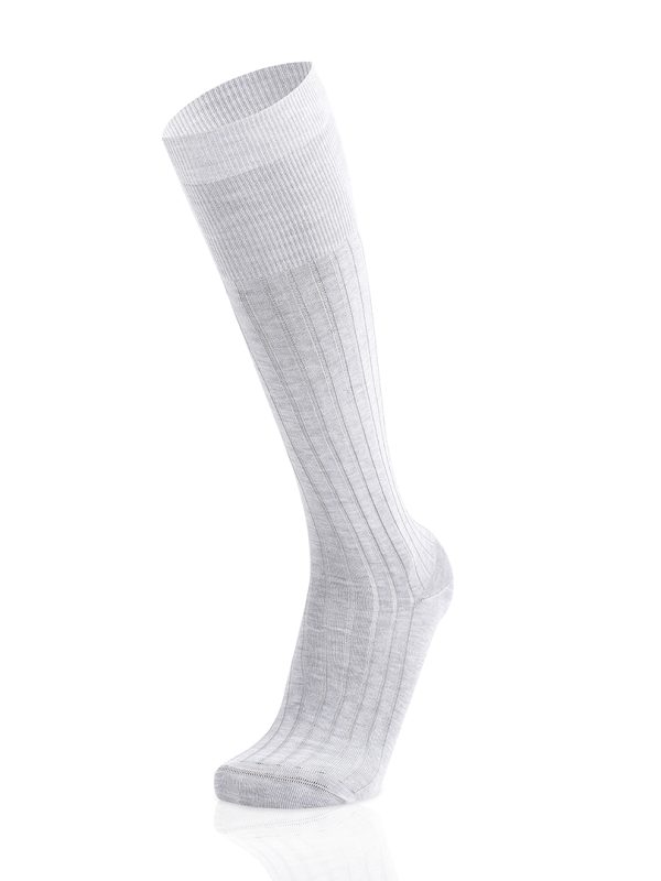 Meias Homem High Knee Canalé Light Grey Melange Fil D’Ecosse