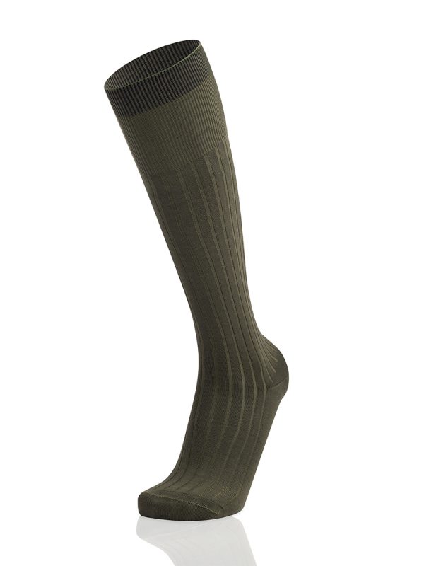 Meias Homem High Knee Canalé Olive Green Fil D’Ecosse