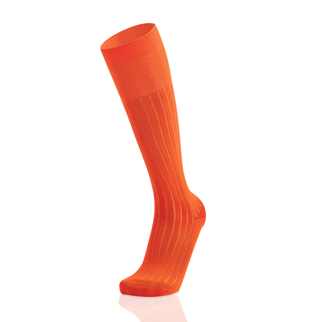 Meias Homem High Knee Canalé Orange Fil D’Ecosse