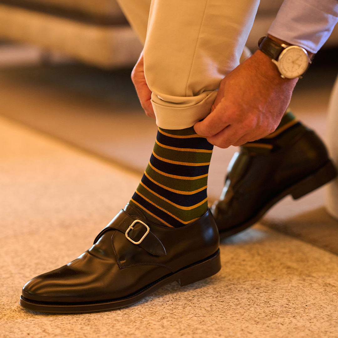 Meias Homem Stripes Marine/Olive Green - Image 2